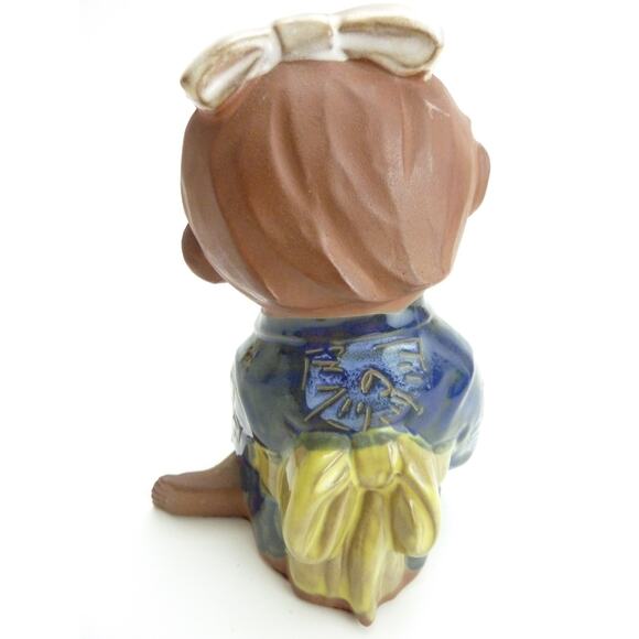 Vintage 1970s Japan Glazed Terracotta Girl with Cat - Picture 3 of 6